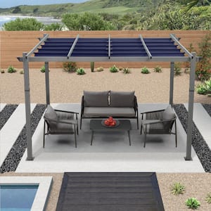 10 ft. x 13 ft. Navy Blue Aluminum Outdoor Retractable Pergola with Sun Shade Canopy for Garden Porch Beach Pavilion