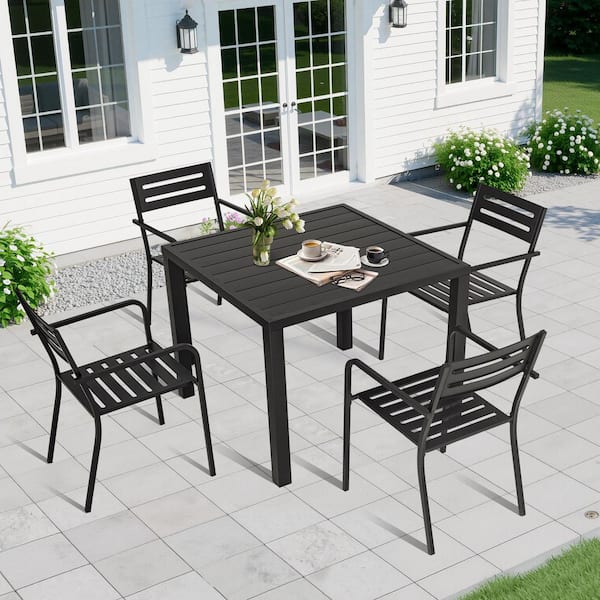 5-Piece Iron Outdoor Dining Set with Square Table and Chairs