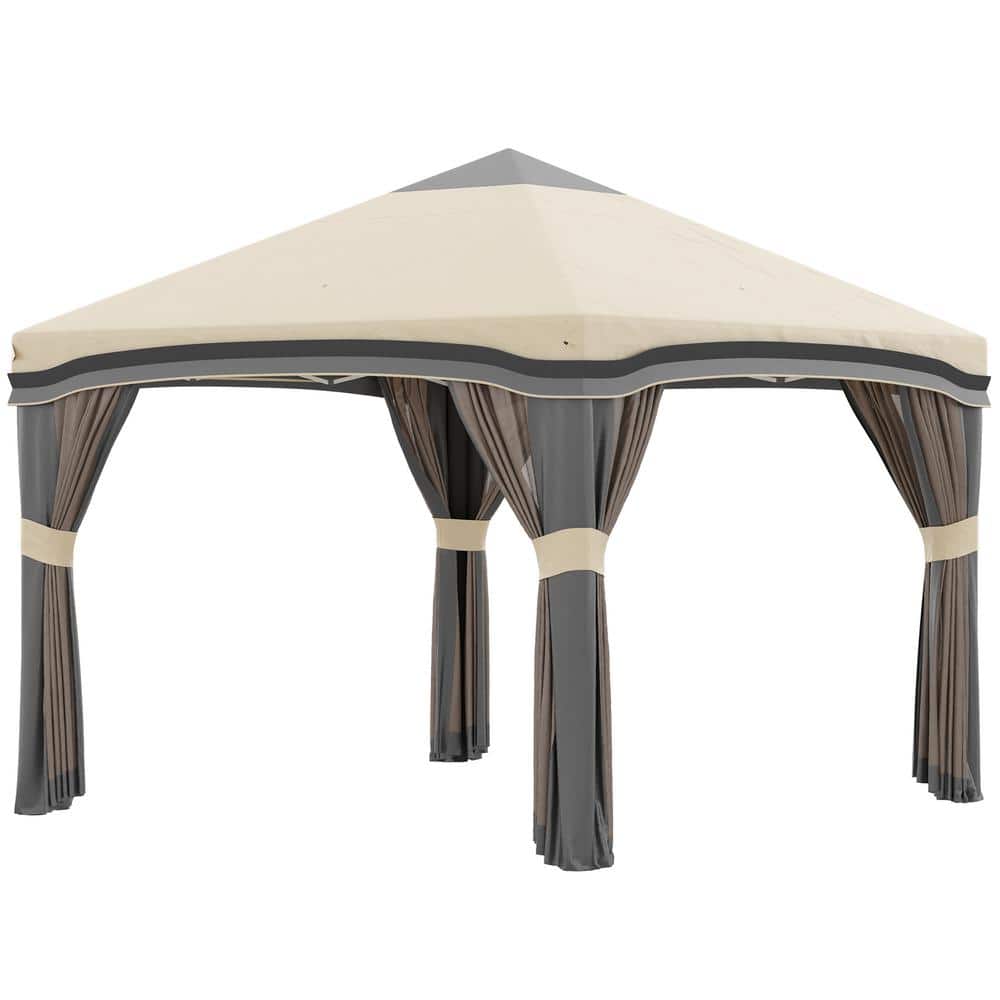 Beige 10 ft. x 10 ft. Instant Pop Up Canopy Tent,Patio Gazebo with Netting,