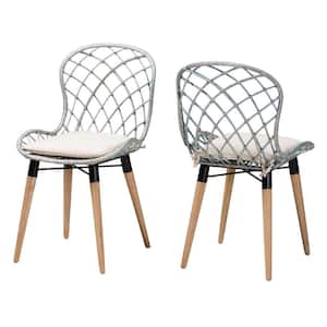 Sabelle Light Blue Rattan and Teak Wood Dining Chair (Set of 2)