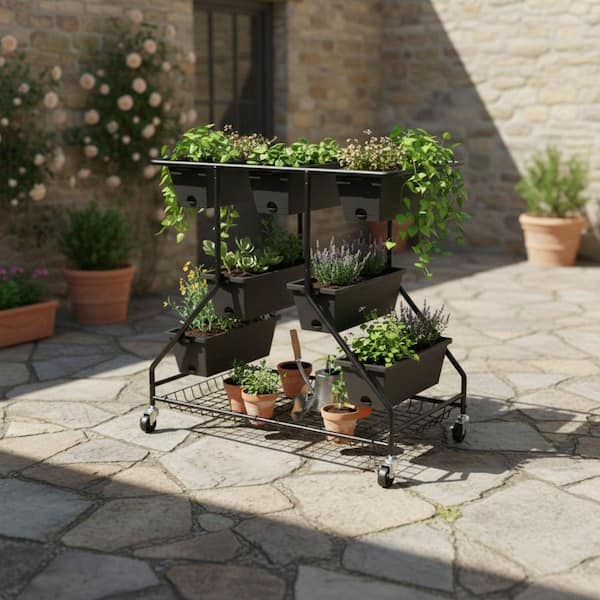 Black 3-Tiers Plastic Rectangular Raised Garden Bed (20 in. L x