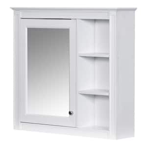 30 in. W x 28 in. H Rectangular MDF Medicine Cabinet with Mirror in White, Wall Mounted Bathroom Storage Cabinet