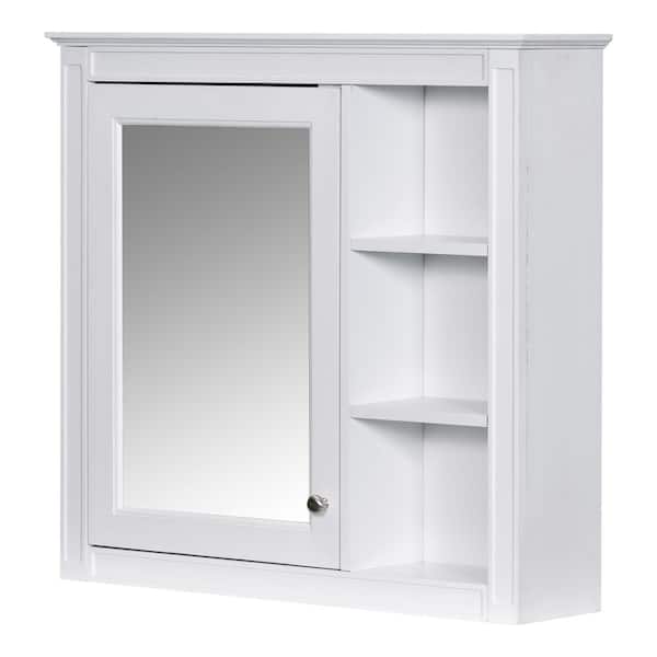 30 in. W x 28 in. H Rectangular MDF Medicine Cabinet with Mirror in White, Wall Mounted Bathroom Storage Cabinet