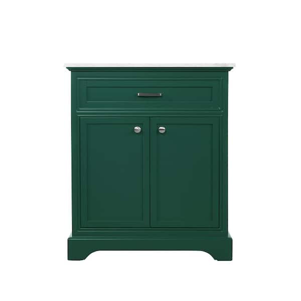 Unbranded Timeless Home 30 in. W Single Bath Vanity in Green with Marble Vanity Top in Carrara with White Basin