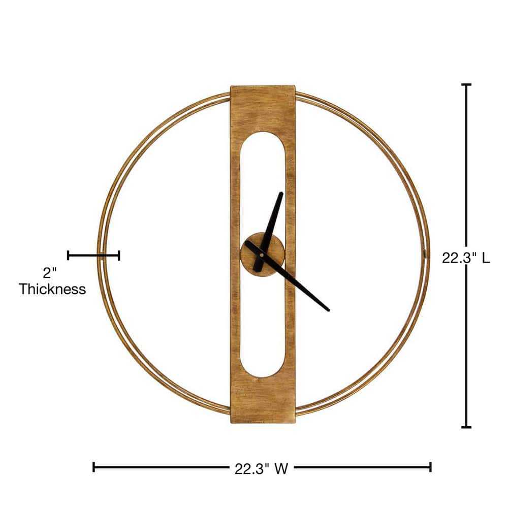 22" Gold Metal Numberless Wall Clock with Black Hands