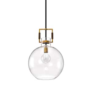 Essence 1-Light Contemporary Oil Rubbed Bronze and Antique Gold Pendant with Globe Shaped Clear Glass