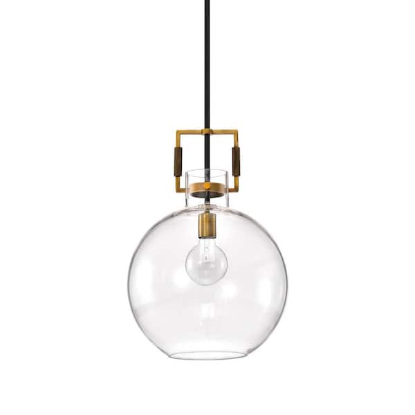 Edvivi Essence 1-Light Contemporary Oil Rubbed Bronze and Antique Gold Pendant with Globe Shaped Clear Glass