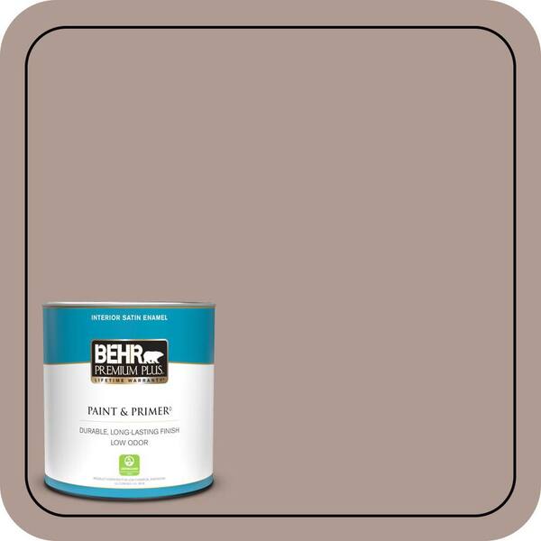BEHR PREMIUM PLUS 1 qt. #N170-4 Coffee with Cream Satin Enamel Low Odor Interior Paint & Primer