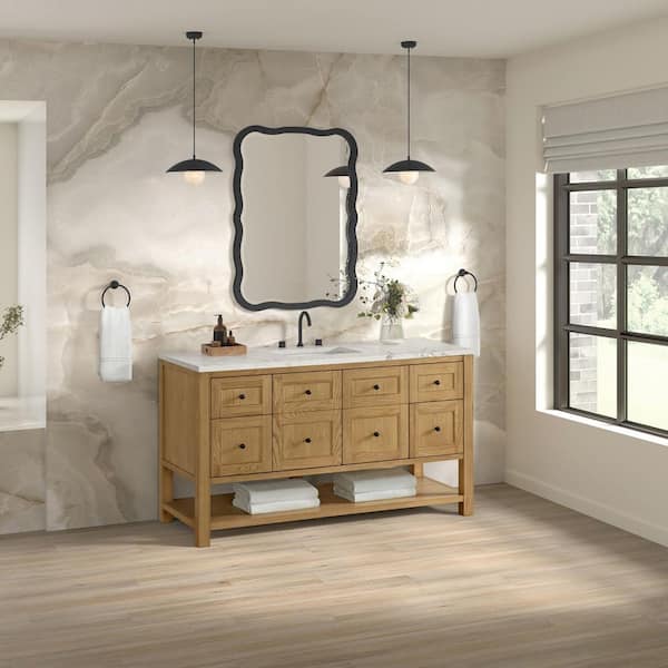 James Martin Vanities Breckenridge 60.0 in. W x 23.5 in. D x 34.25 in. H Bath Vanity in Light Natural Oak with Victorian Silver Quartz Top