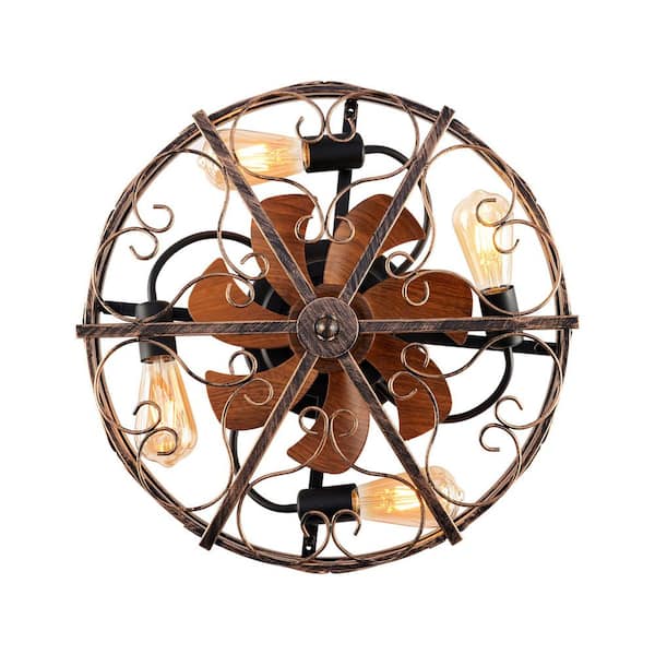 20 in. Antique Bronze Flush Mount Caged Ceiling Fan with Remote Control