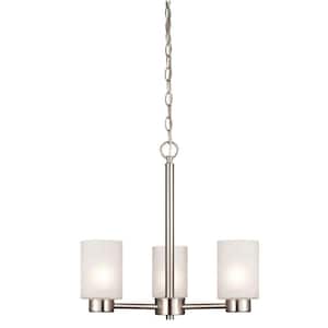 Sylvestre 3-Light Brushed Nickel Chandelier with Frosted Seeded Glass Shades