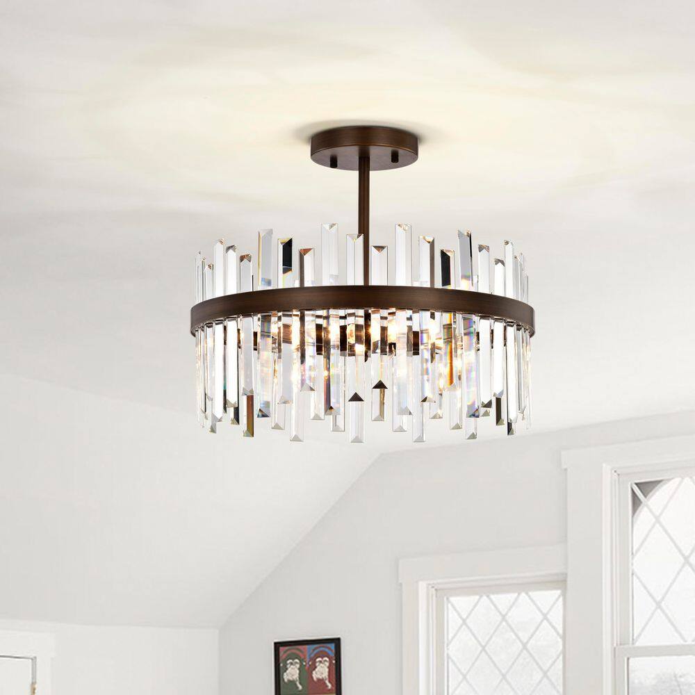 Celina 18.5 in. 5-Light Bronze Drum Crystal Glass Semi-Flush Mount with No Bulbs Included price history on PriceWatchPro