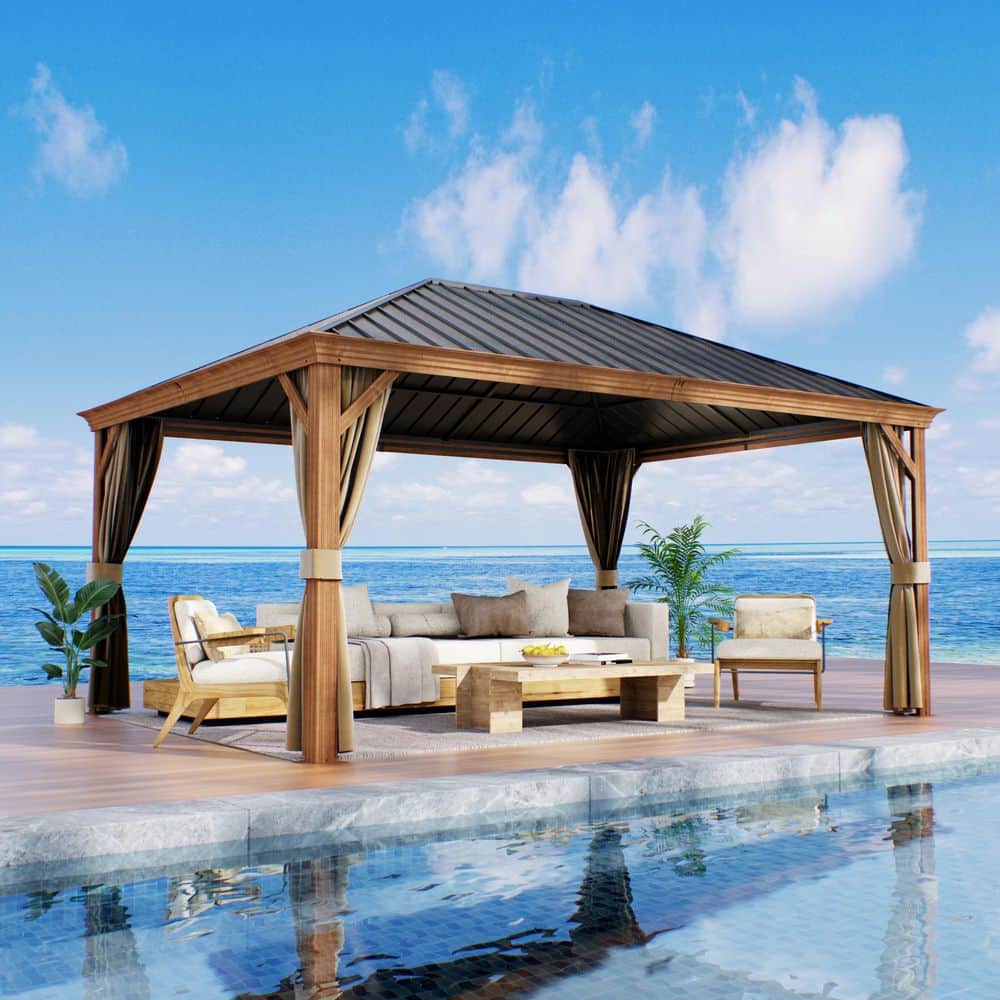 12 ft. x 16 ft. Aluminum Hardtop Outdoor Gazebo with Galvanized Steel Roof, Included Mosquito Netting and Curtains price history on PriceWatchPro