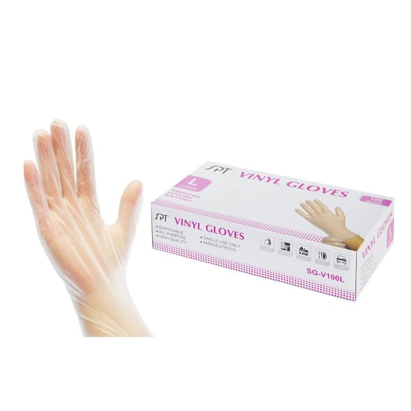 SPT Large Clear Disposable Vinyl Multi-Purpose Gloves (300-Count)