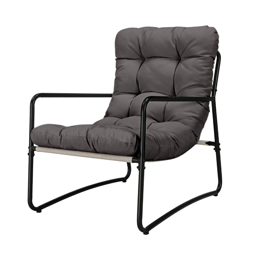 Modern Metal Patio Accent Outdoor Lounge Chair with Dark Grey Cushion, Indoor & Outdoor Use price history on PriceWatchPro