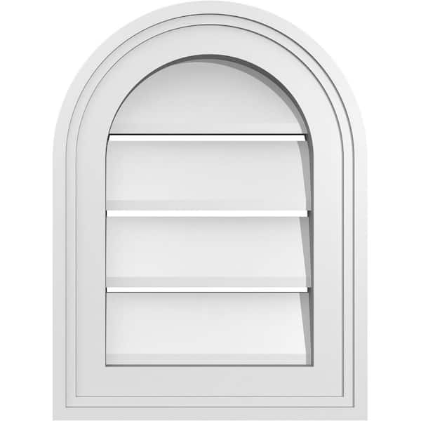 Ekena Millwork 12 in. x 16 in. Round Top White PVC Paintable Gable Louver Vent Functional