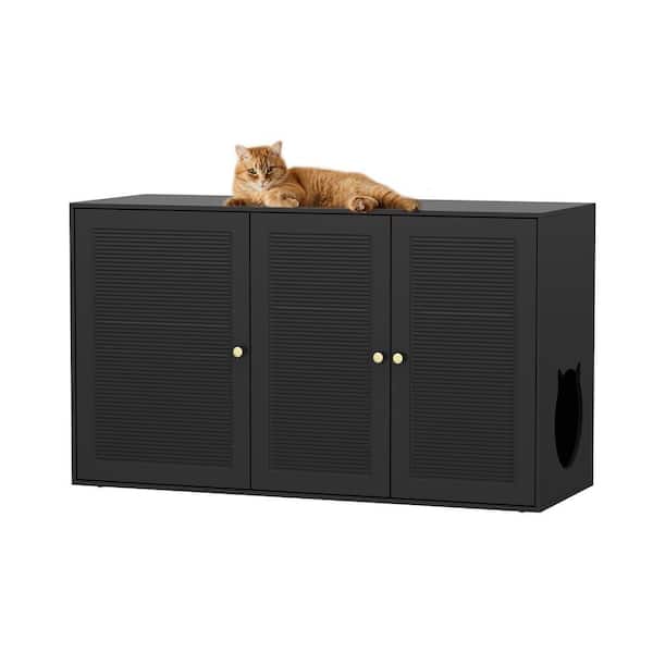 FUFU&GAGA Cat Litter Box Furniture Hidden, Cat House Side Table with Shoe Rack, Litter Box Enclosure, Cat Washroom Storage Bench