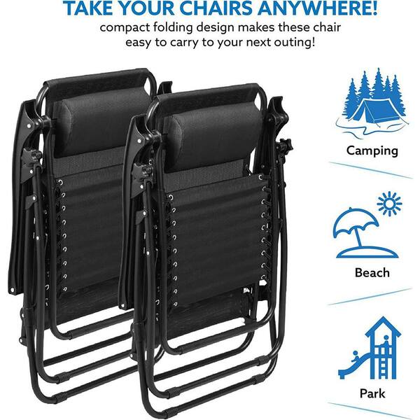 HOMESTOCK Black, Zero Gravity Chairs Outdoor Lounge Chair HOMESTOCK Black, Zero Gravity Chairs Outdoor Lounge Chair