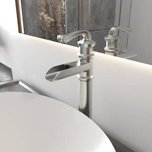 Single Handle Vessel Sink Faucet with Supply Lines in Brushed Nickel