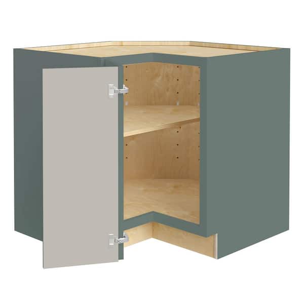 Home Decorators Collection Washington 36 in. W x 24 in. D x 34.5 in. H Assembled Plywood Corner Kitchen Cabinet in Green with Adjustable Shelf LH