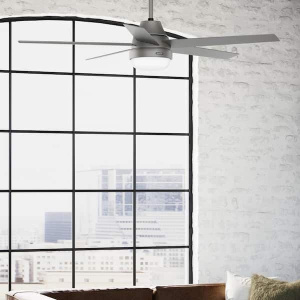 Hunter 60 in. Aerodyne Wi-Fi ENERGY STAR Matte Silver Smart Ceiling Fan with LED Light Kit and Handheld Remote