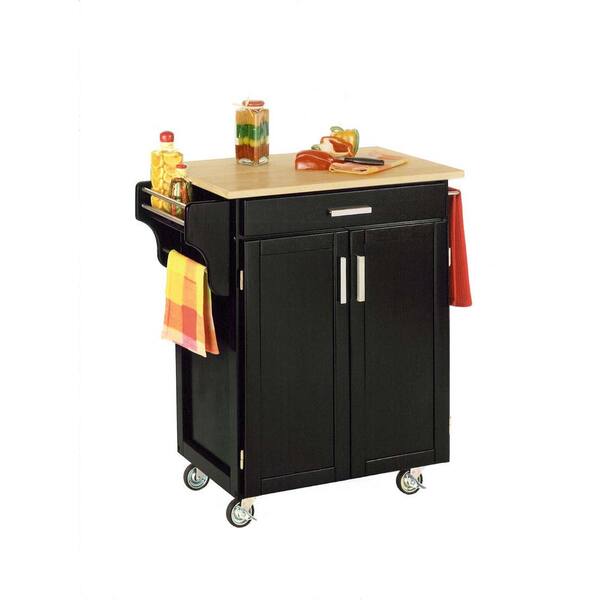 HOMESTYLES Cuisine Cart Black Kitchen Cart with Natural Wood Top - image 3