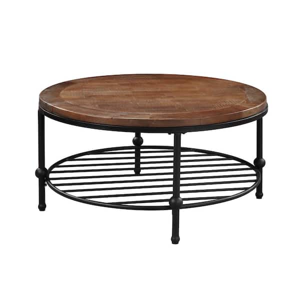 Boyel Living 36 in. Natural Wood Medium Round Wood Coffee Table with Storage