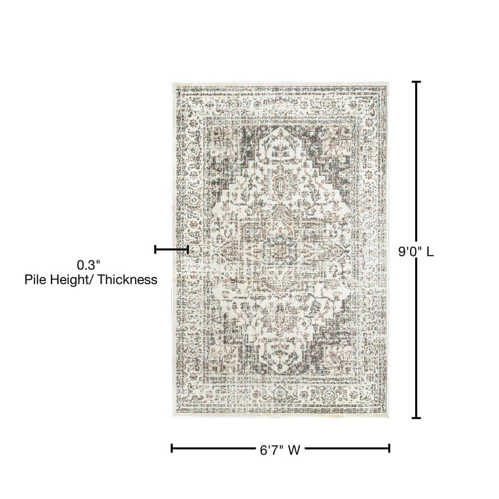 Vintage Cream Medallion Synthetic Area Rug 6' 7" x 9'
