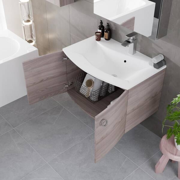 Eviva Romina 28 in. W x 22 in. D x 22 in. H Single Sink Wallmount Bath Vanity in Gray Oak with White Acrylic Top