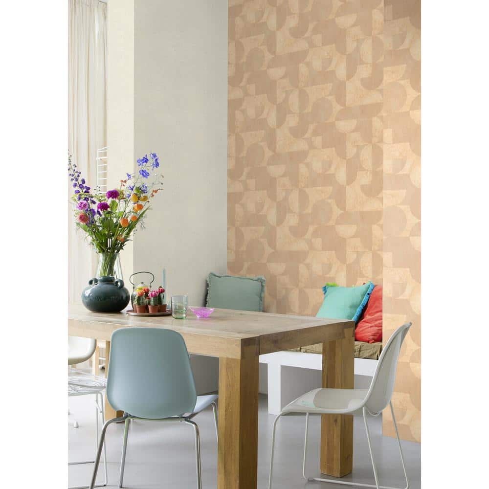 Light Brown Geometric Circles and Rectangles Non-Woven Wallpaper