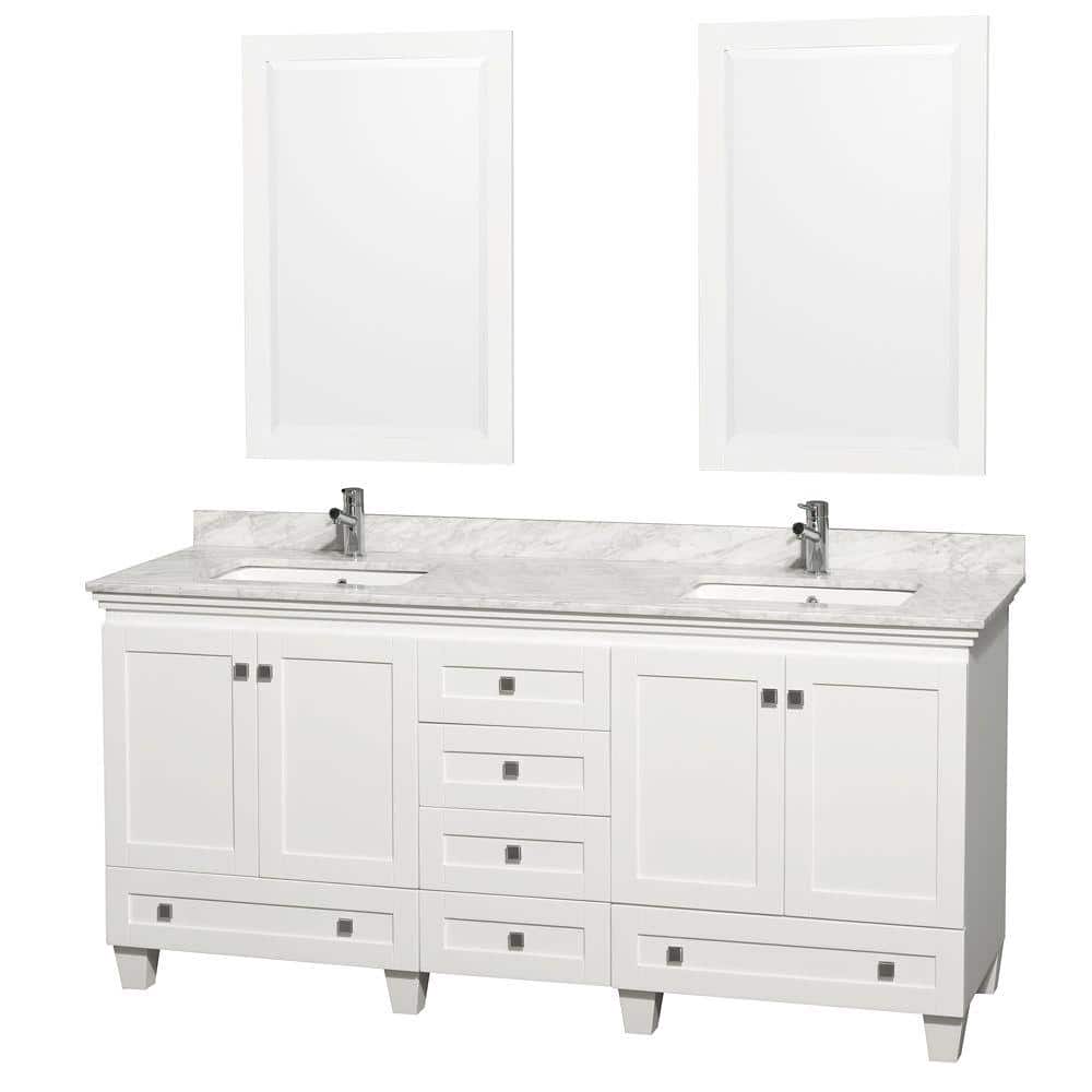 Wyndham Collection Acclaim 72 In Double Vanity In White With Marble Vanity Top In Carrara White