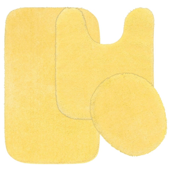 Garland Rug Traditional Rubber Ducky Yellow 21 in. x 34 in. Solid Plush Nylon 3-Piece Bath Mat Set