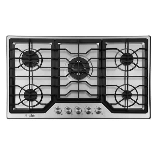 34 in. 5-Burners Recessed Gas Cooktop in Stainless Steel with Gas Cooker Stove Propane Gas/Natural Gas Convertible