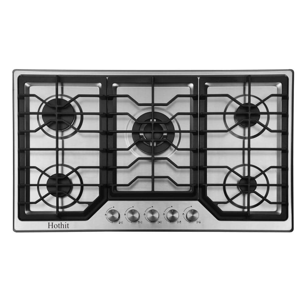 JEREMY CASS 34 in. 5-Burners Recessed Gas Cooktop in Stainless Steel with Gas Cooker Stove Propane Gas/Natural Gas Convertible