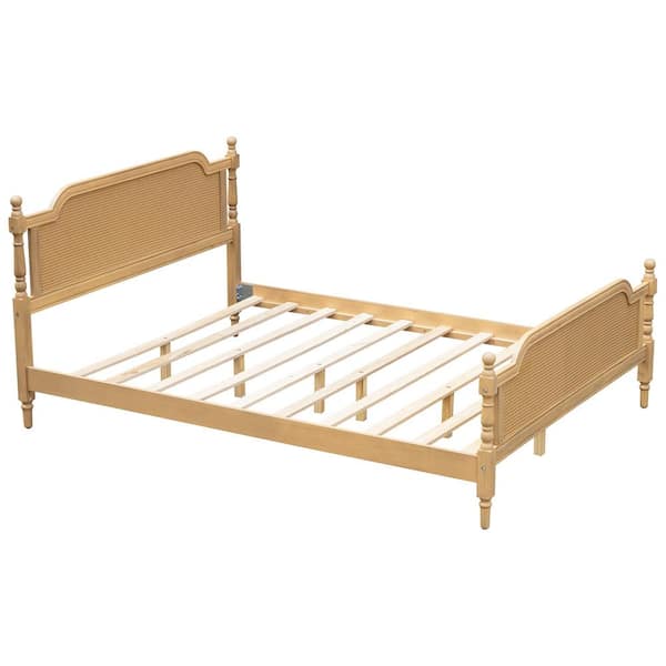 Brown Wood Frame Queen Platform Bed