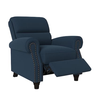 Navy Blue Pushback Recliner with Bronze Nailhead Trim
