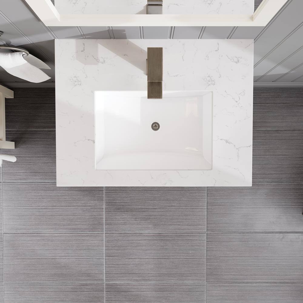 White Carrara Quartz Top Freestanding Bathroom Vanity with Porcelain Sink