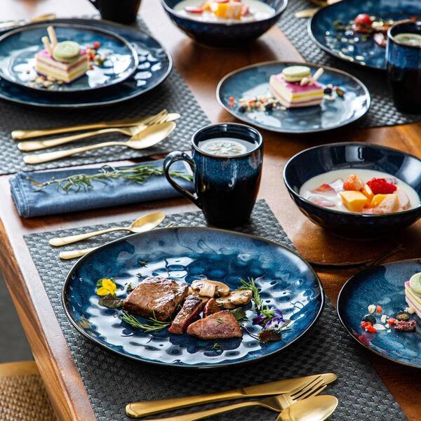 MALACASA Starry 16-Piece Dark Blue Stoneware Dinnerware Set