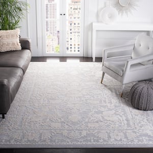 Reflection Light Gray/Cream 8 ft. x 10 ft. Border Floral Area Rug