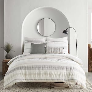 Pickford 3-Piece Grey, Taupe, Cream Stripe, Geometric Cotton Full/Queen Comforter Set
