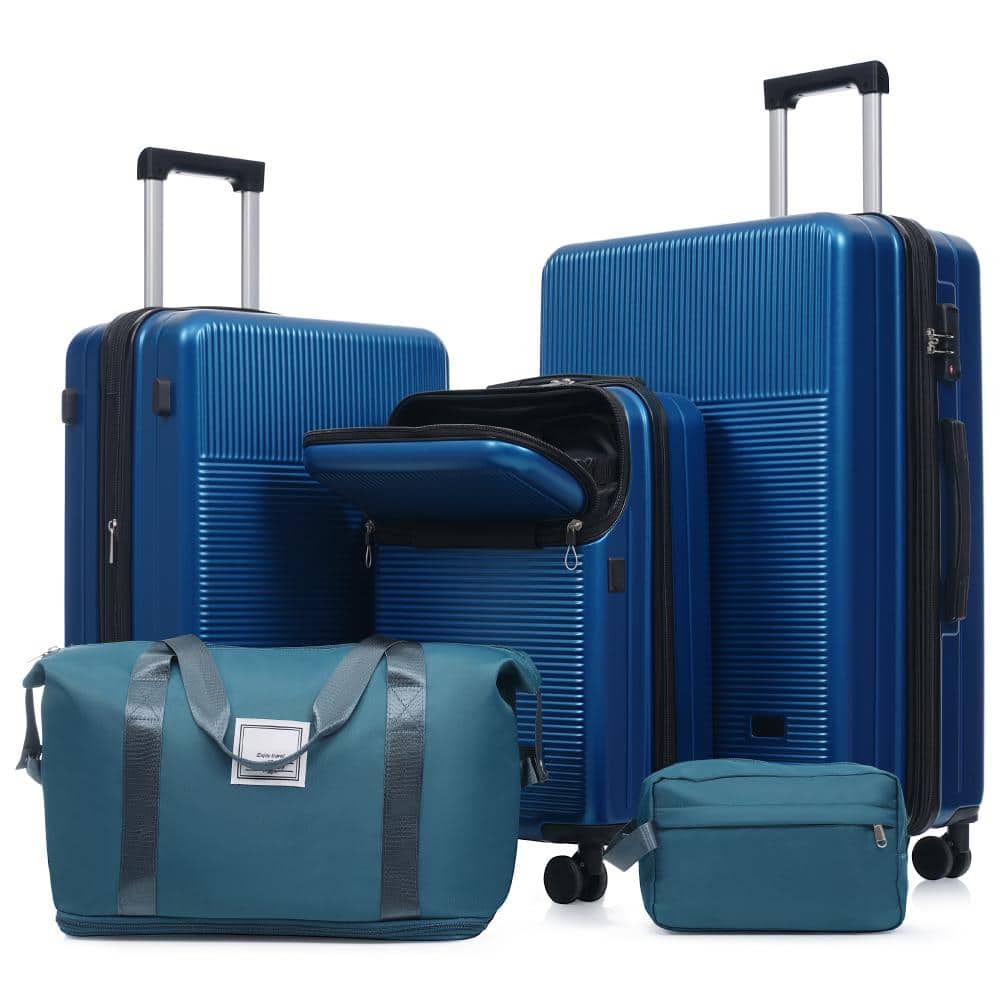5 of Pieces Blue ABS Hardshell Luggage Set with Double Spinner Wheels, USB Port, TSA Lock, Half-opening price history on PriceWatchPro