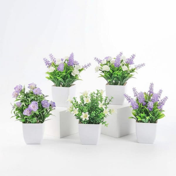 6 Pack 7.1 in. H Small Fake Plants - Mini Artificial Faux Plants with  Flowers for Indoor Home/Farmhouse/Bathroom Decor ENHD10792 - The Home Depot