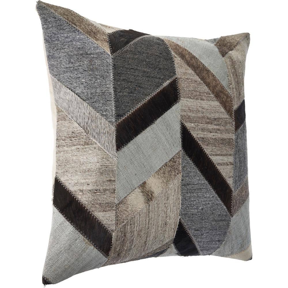 Gray and Brown Chevron Faux Leather Throw Pillow Set