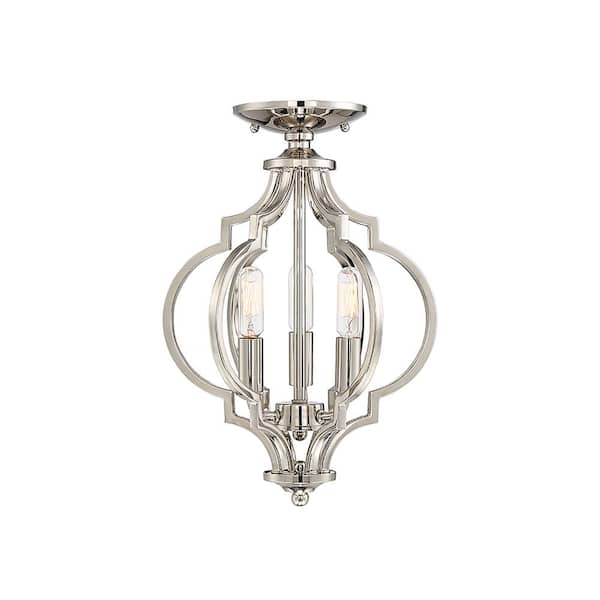 TUXEDO PARK LIGHTING 11 in. W x 16 in. H, 3-Light Ceiling Light in Polished Nickel Semi- Flush Mount