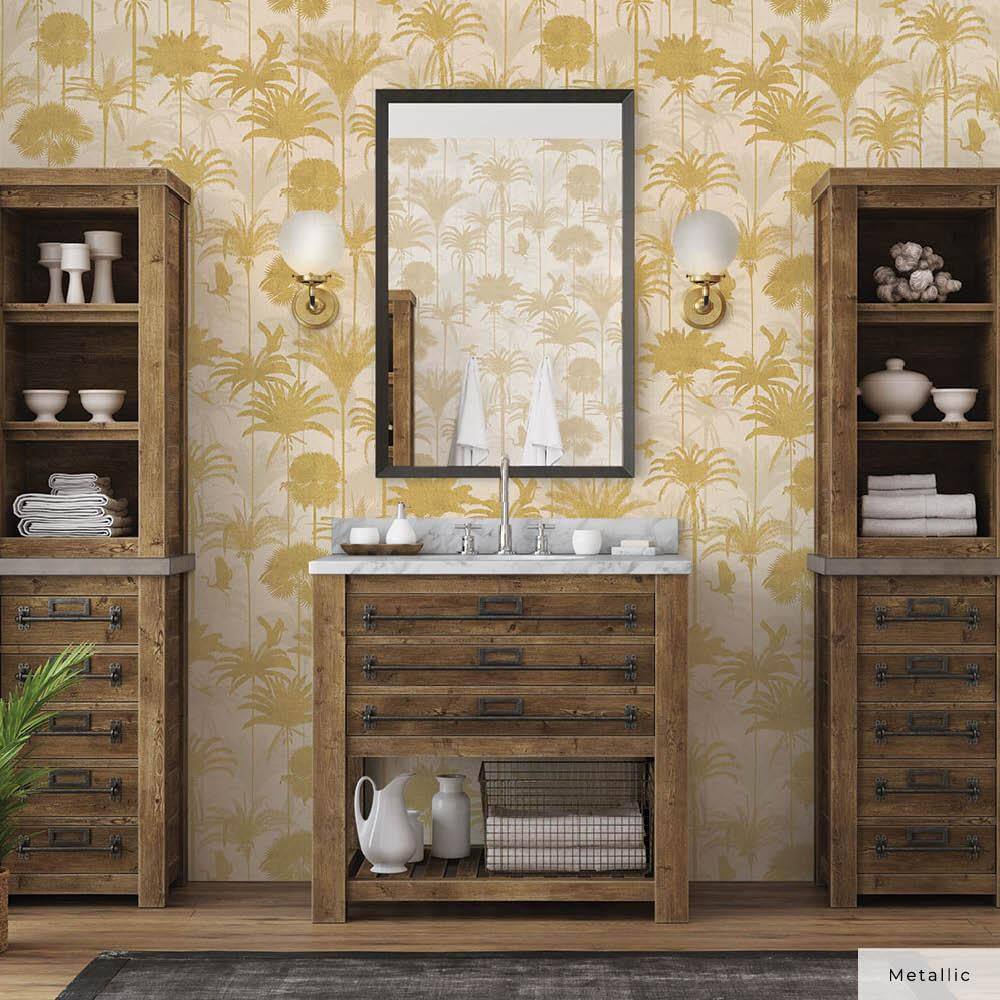 Metallic Gold Palm Trees Peel and Stick Wallpaper Roll