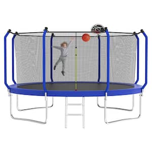 12 ft. Blue Galvanized Anti-Rust Outdoor Round Trampoline with Basketball Hoop and Enclosure Net