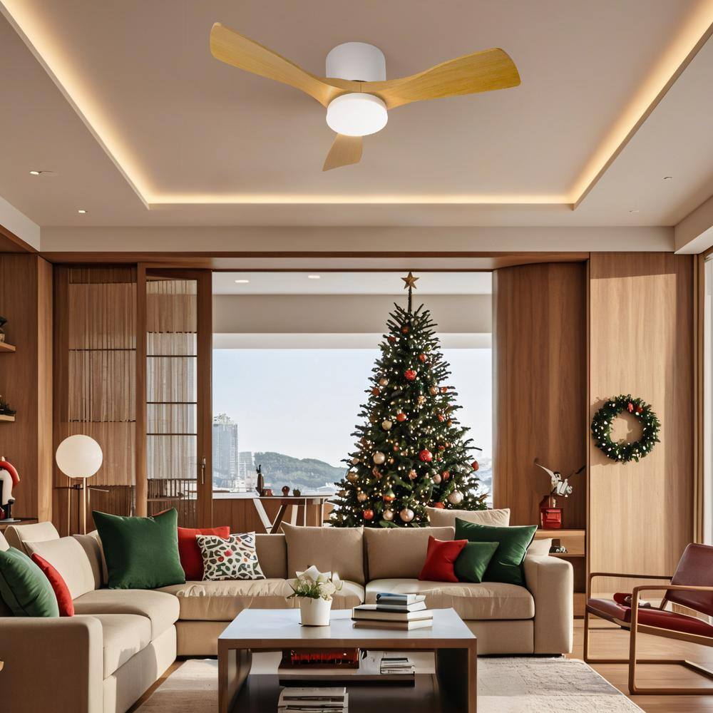 TOZING 36 in. LED Indoor Modern Low Profile Wood Smart Dimmable 