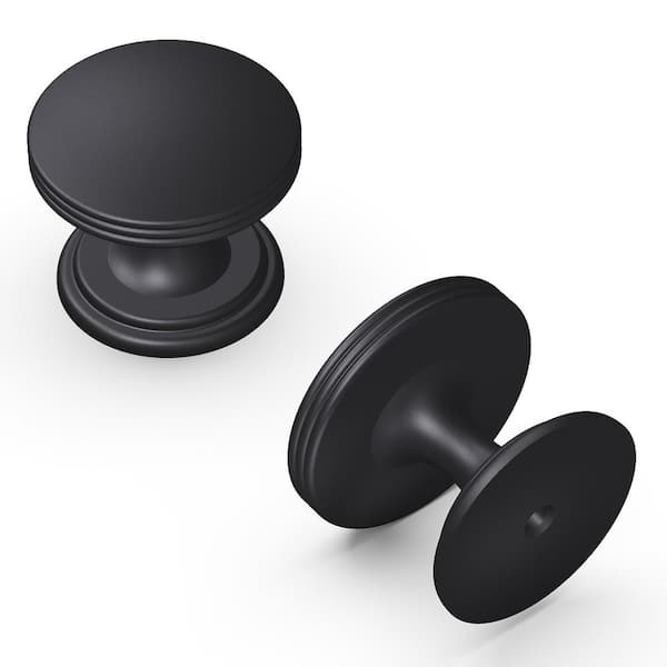 HICKORY HARDWARE American Diner Collection 1-3/8 in. Diameter Matte Black Modern Round Cabinet Knob for Drawers and Doors (10-Pack)