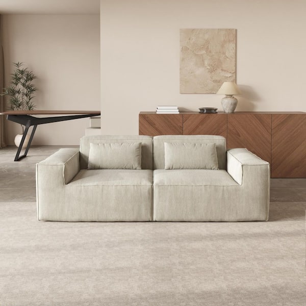 86.6 in. Square Arm Corduroy Rectangle 2-Seater Modular Sectional Sofa in Beige