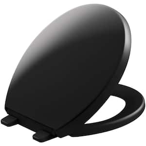 Reveal Quiet-Close Round Closed Front Toilet Seat with Grip-tight Bumpers in Black Black